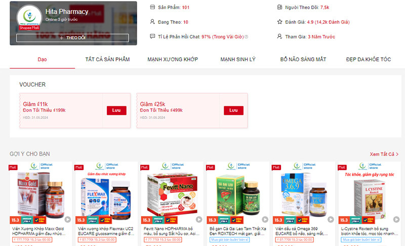 shop bán thực phẩm chức năng uy tín trên shopee 13